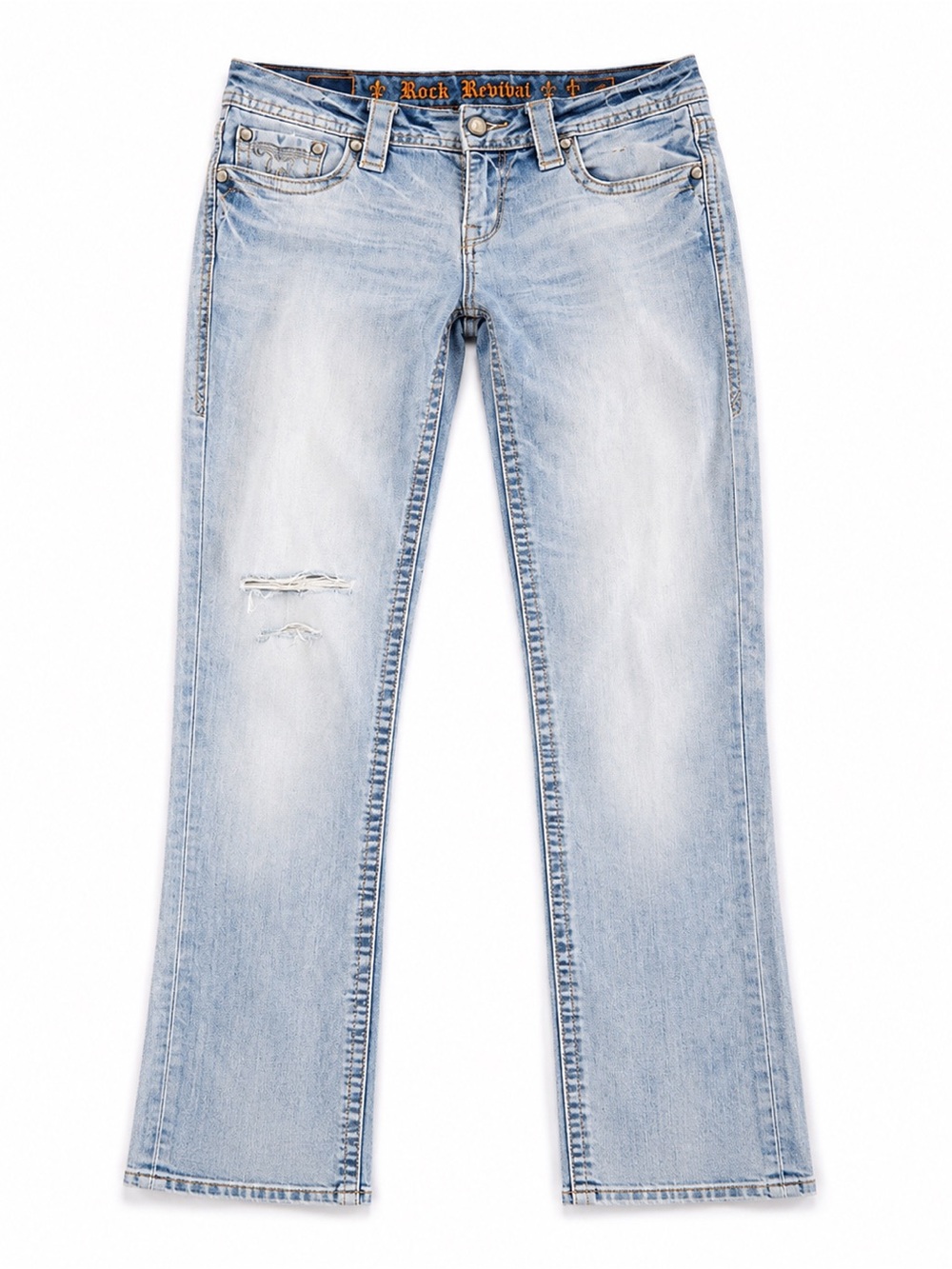 Rock Revival Jen Skinny Jeans Size 27 Light Wash Distressed Stretch Denim